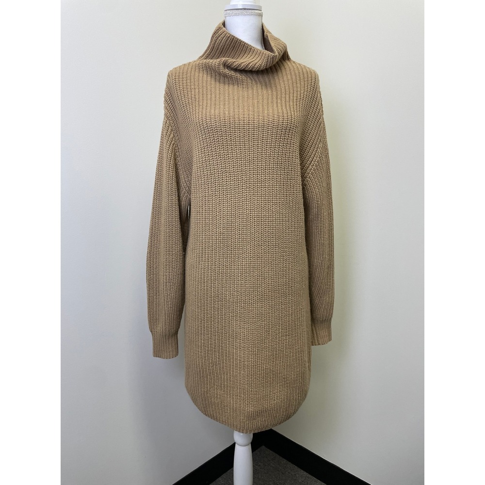 Wilfred Aritzia Merino Wool Mock Neck Sweater Dress S Camel Tan Shaker Knit